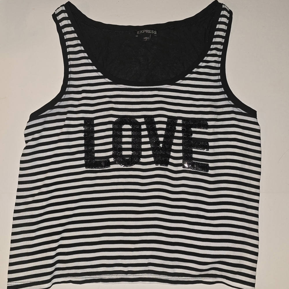 Express Black and White Striped Tank Top